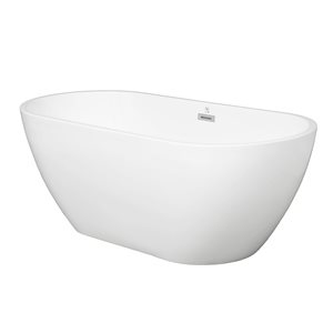 CASAINC 28.74-in x 62.99-in White Acrylic Oval Center Drain Freestanding Bathtub