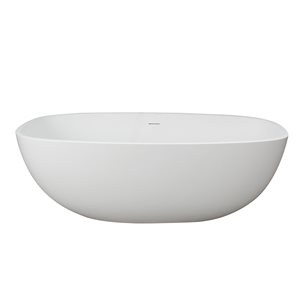 CASAINC 29.5-in x 65-in White Solid Surface Oval Freestanding Bathtub with Center Drain