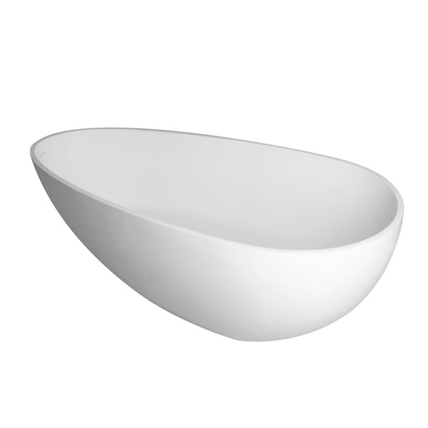CASAINC 31-in x 59-in White Solid Surface Oval Freestanding Bathtub with Center Drain