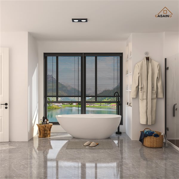 CASAINC 31-in x 59-in White Solid Surface Oval Freestanding Bathtub with Center Drain