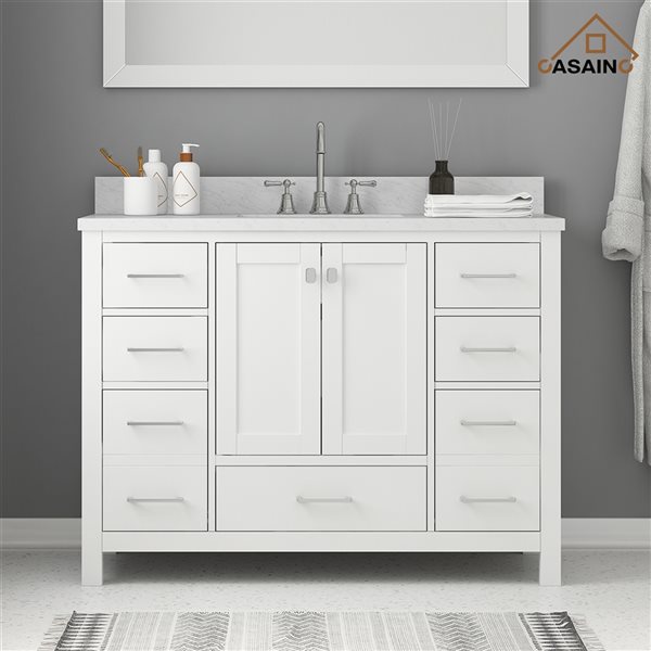 Casainc 47.2in White Single Sink Bathroom Vanity with White Marble Top