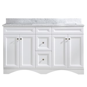 CASAINC 60-in White Double Sink Bathroom Vanity with White Marble Top