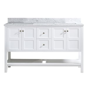 CASAINC 59-in x 35.4-in White Double Sink Bathroom Vanity with White Marble Top