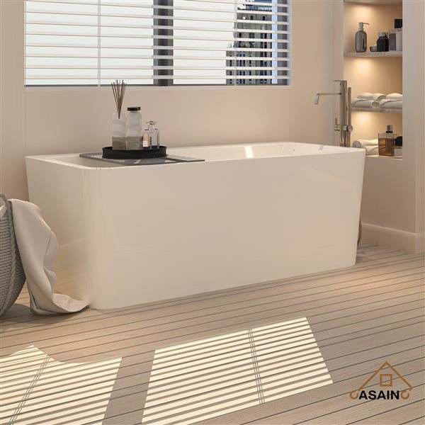 CASAINC 28.74-in x 55.16-in White Acrylic Rectangular Center Drain Freestanding Bathtub