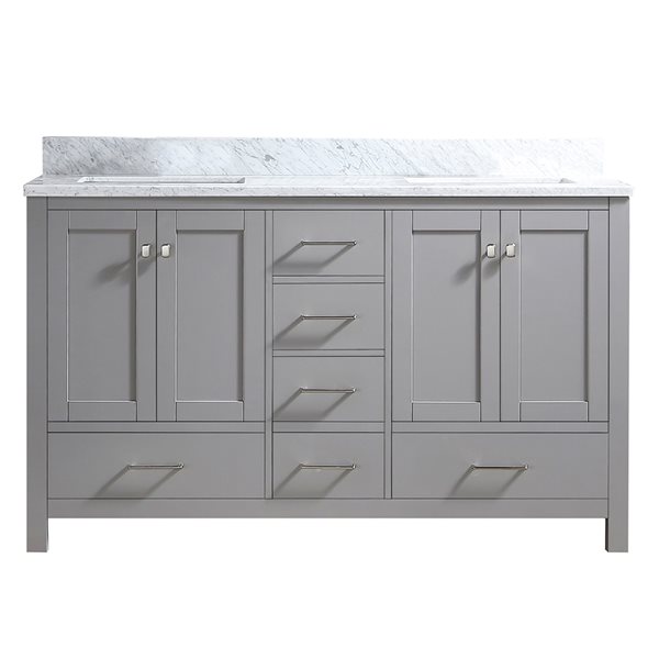 CASAINC 60-in Grey Double Sink Bathroom Vanity with White Marble Top