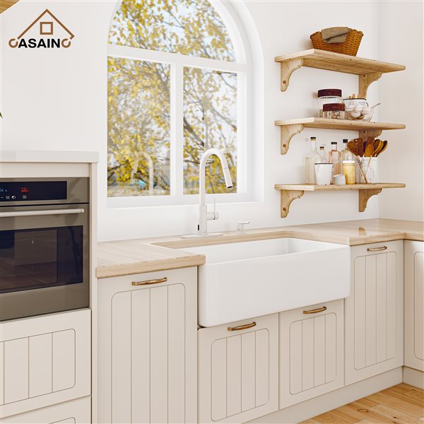 CASAINC 1-Handle Deck Mount High-Arc Kitchen Faucet with Deck Plate in Matte White