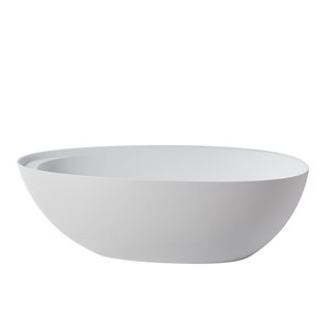 CASAINC 33.5-in x 67-in White Solid Surface Oval Freestanding Bathtub and Center Drain