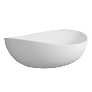 CASAINC 29.5-in x 65-in White Solid Surface Oval Center Drain Freestanding Bathtub