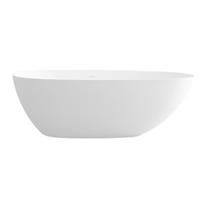 CASAINC 35.43-in x 70.87-in White Solid Surface Oval Center Drain Freestanding Bathtub
