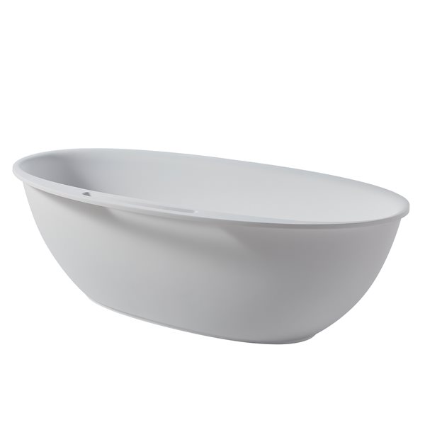 CASAINC 33.5-in x 63-in White Solid Surface Oval Center Drain Freestanding Bathtub