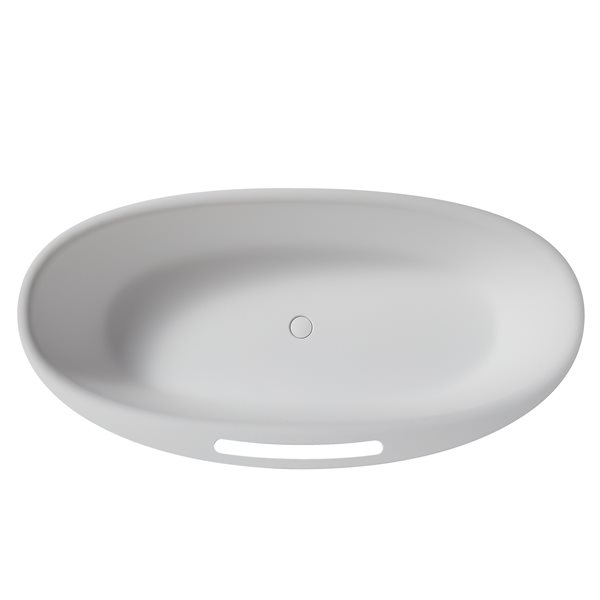 CASAINC 33.5-in x 63-in White Solid Surface Oval Center Drain Freestanding Bathtub
