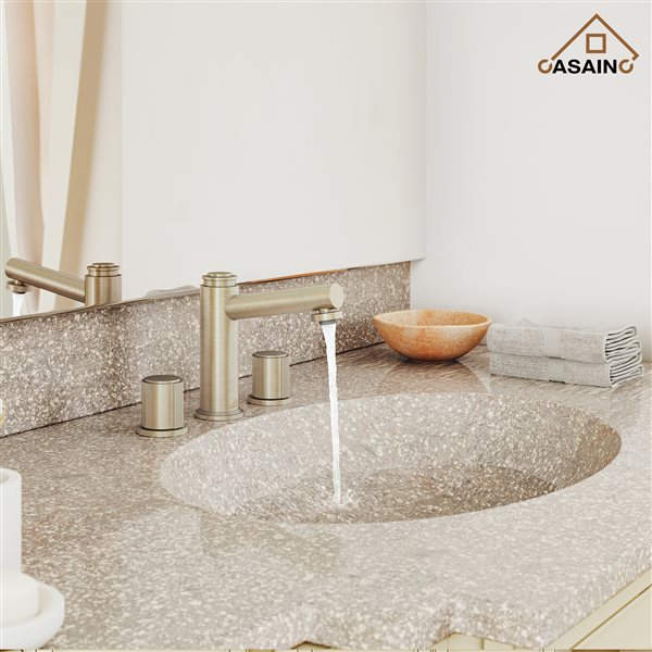 CASAINC Brushed Champagne Gold 2-Handle Widespread Bathroom Sink Faucet with Bounce Drainer