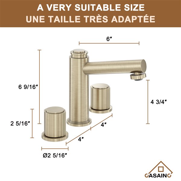 CASAINC Brushed Champagne Gold 2-Handle Widespread Bathroom Sink Faucet with Bounce Drainer