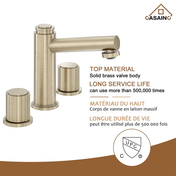 CASAINC Brushed Champagne Gold 2-Handle Widespread Bathroom Sink Faucet with Bounce Drainer