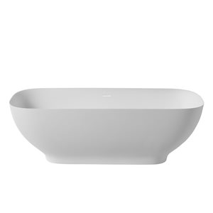 CASAINC 29.5-in x 63-in White Solid Surface Oval in Rectangle Freestanding Bathtub with Center Drain