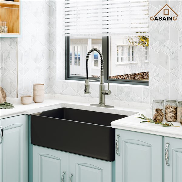 CASAINC Brushed Nickel 1-Handle Deck Mount Pull-Out Kitchen Faucet with Deck Plate