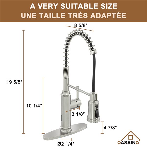 CASAINC Brushed Nickel 1-Handle Deck Mount Pull-Out Kitchen Faucet with Deck Plate