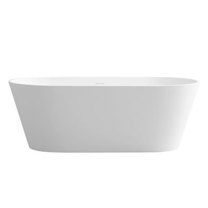 CASAINC 30-in x 63-in White Solid Surface Oval Center Drain Freestanding Bathtub