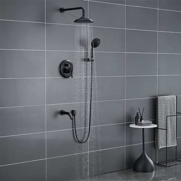 CASAINC Matte Black Built-in Shower System with Hand Shower