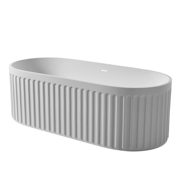 CASAINC 29.5-in x 67-in White Solid Surface Oval Center Drain Freestanding Bathtub