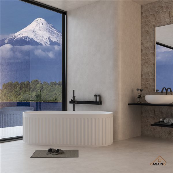 CASAINC 29.5-in x 67-in White Solid Surface Oval Center Drain Freestanding Bathtub