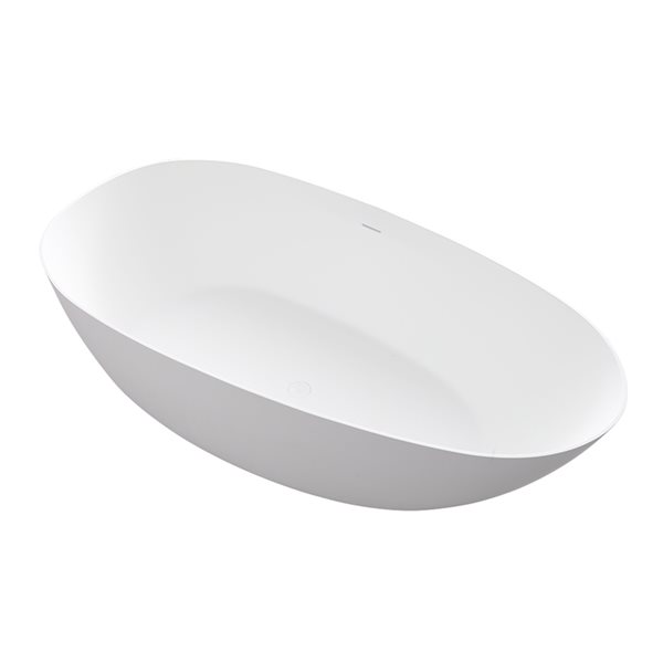 CASAINC 31-in x 59-in White Solid Surface Oval Center Drain Freestanding Bathtub