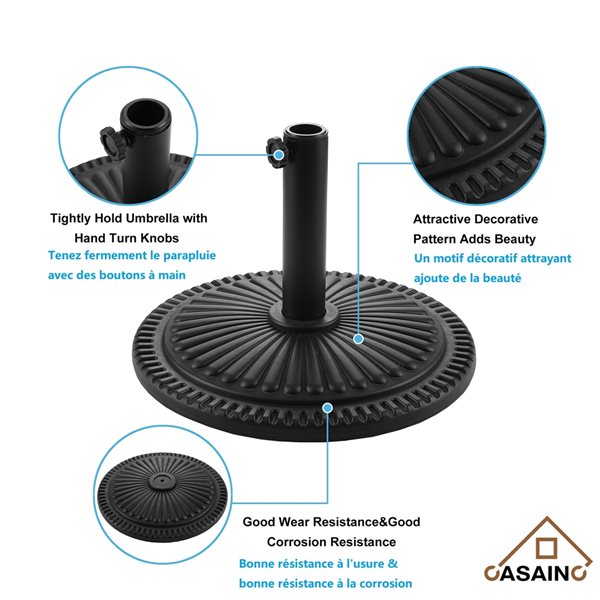 CASAINC 17.72-in Black Patio Umbrella Base