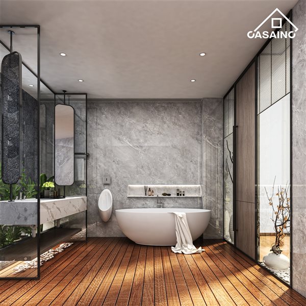 CASAINC 29.53-in x 64.96-in White Solid Surface Oval Center Drain Freestanding Bathtub