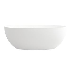 CASAINC 29.53-in x 64.96-in White Solid Surface Oval Center Drain Freestanding Bathtub