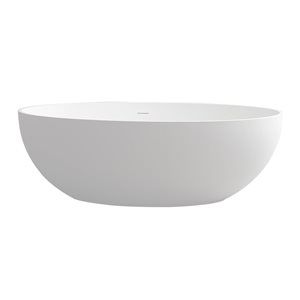 CASAINC 39.4-in x 67-in White Solid Surface Oval Center Drain Freestanding Bathtub