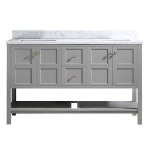 CASAINC 59-in Grey Double Sink Bathroom Vanity with White Marble Top