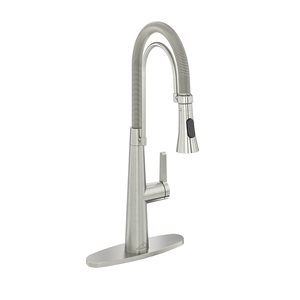 CASAINC Brushed Nickel 1-Handle Deck Mount High-Arc Kitchen Faucet with Deck Plate