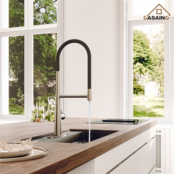 CASAINC Brushed Nickel 1-Handle Deck Mount Pull-Out Kitchen Faucet with Deck Plate