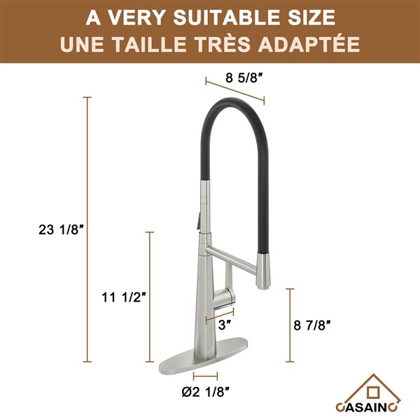 CASAINC Brushed Nickel 1-Handle Deck Mount Pull-Out Kitchen Faucet with Deck Plate