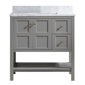 CASAINC 35.2-in Grey Single Sink Bathroom Vanity and White Marble Top