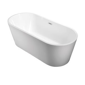 CASAINC 23.63-in x 59.06-in White Acrylic Oval Center Drain Freestanding Bathtub