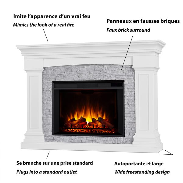 Foyer Électrique à Infrarouge de 63 po Deland Grand en Blanc par Real Flame
