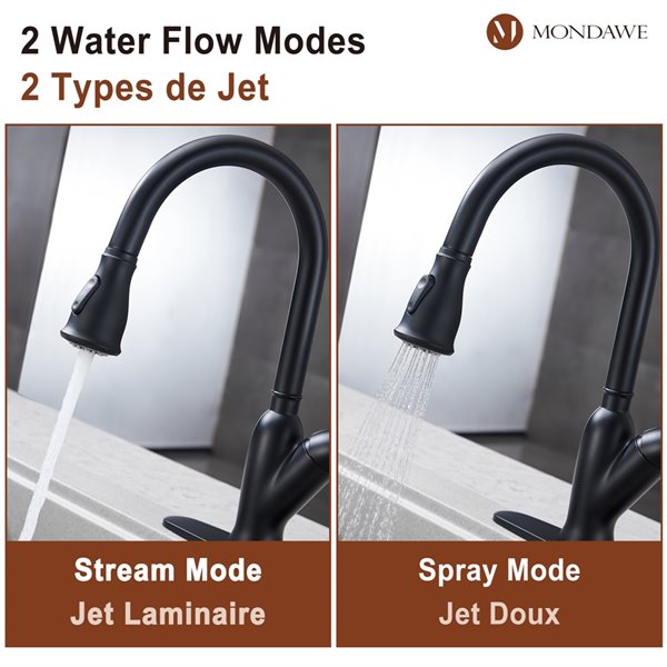 Mondawe Matte Black 2-Function Pull-down 1-handle Deck Mount Kitchen Faucet