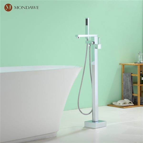 Mondawe Single-Handle Freestanding Bathtub Faucet with Hand Shower in Chrome