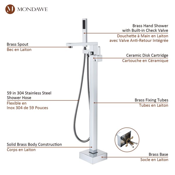 Mondawe Single-Handle Freestanding Bathtub Faucet with Hand Shower in Chrome
