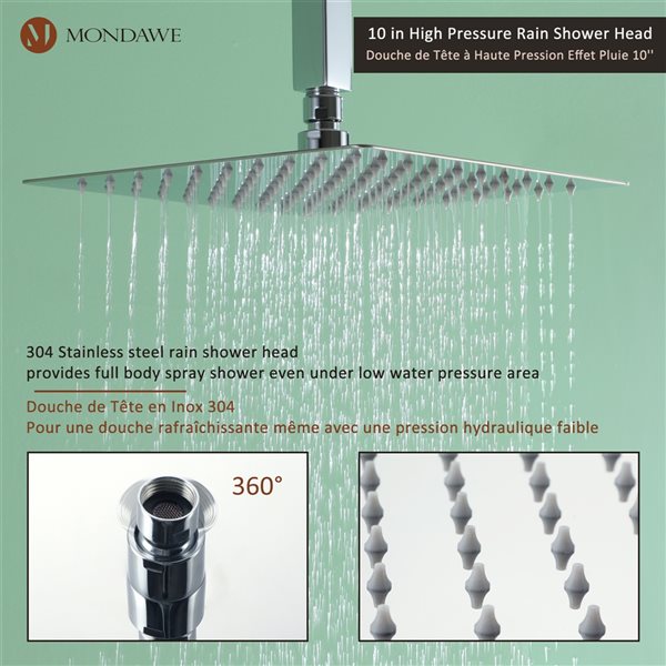 Mondawe 10-in Ceiling Mount Pressure Balance Shower System-in Chrome