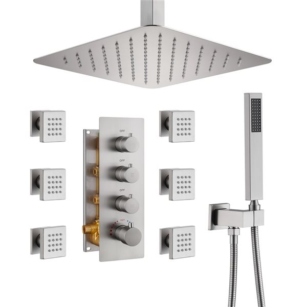 Mondawe 12-in Celling Mount Thermostatic Rain Shower System with 6 Body ...