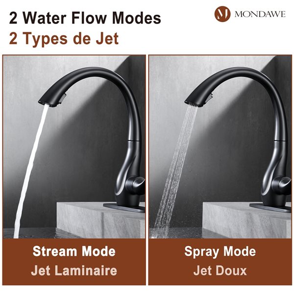 Mondawe Matte Black 2-Function Pull-down 1-handle Deck Mount Kitchen Faucet