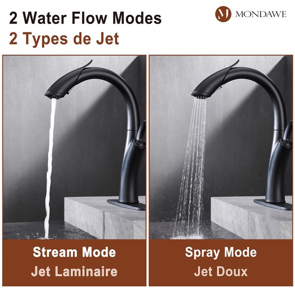 Mondawe Matte Black 2-Function Pull-down 1-handle Deck Mount Kitchen Faucet