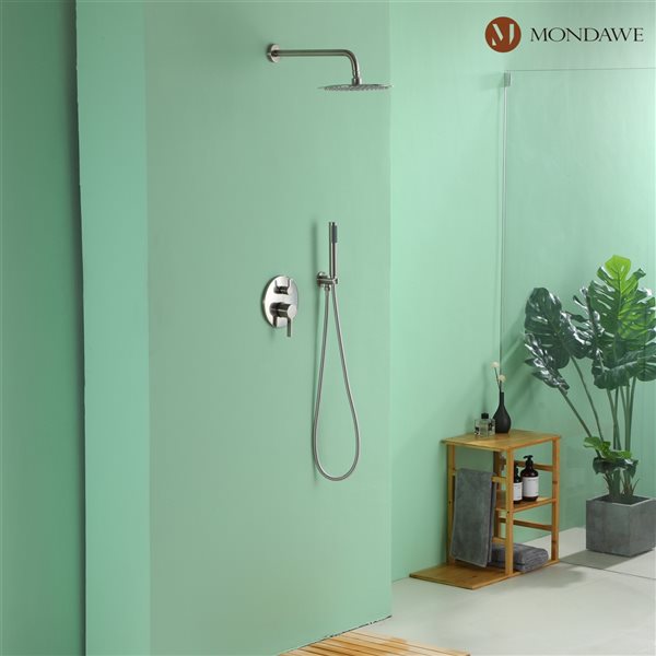 Mondawe 10-in Round Wall Mount Built-in Shower System Set-in Brushed Nickel