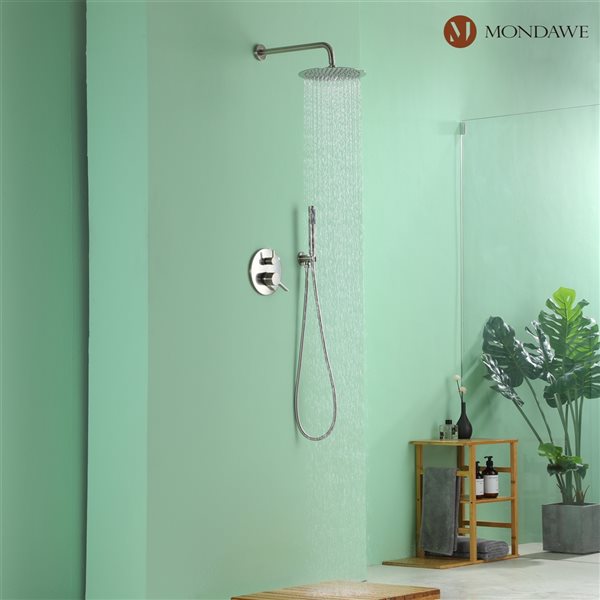 Mondawe 10-in Round Wall Mount Built-in Shower System Set-in Brushed Nickel