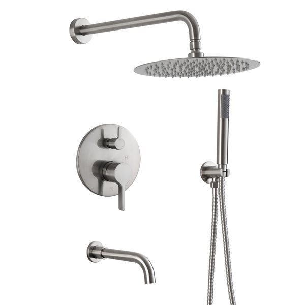 Mondawe 10-in Wall Built-in Shower System Set with Tub Spout-in Brushed Nickel