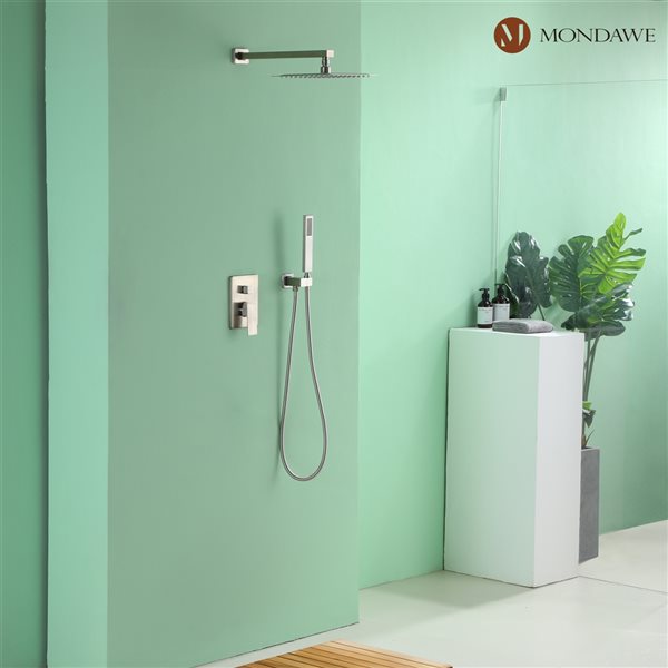Mondawe 10-in Wall Mount Pressure Balance Shower System-in Brushed Nickel