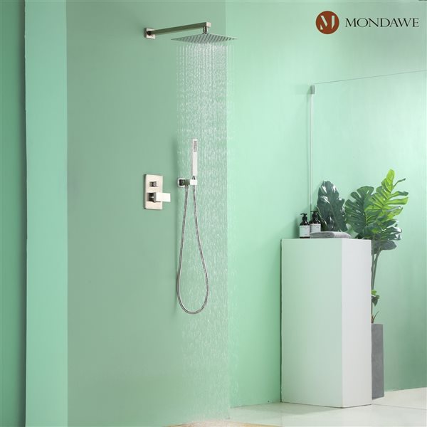 Mondawe 10-in Wall Mount Pressure Balance Shower System-in Brushed Nickel