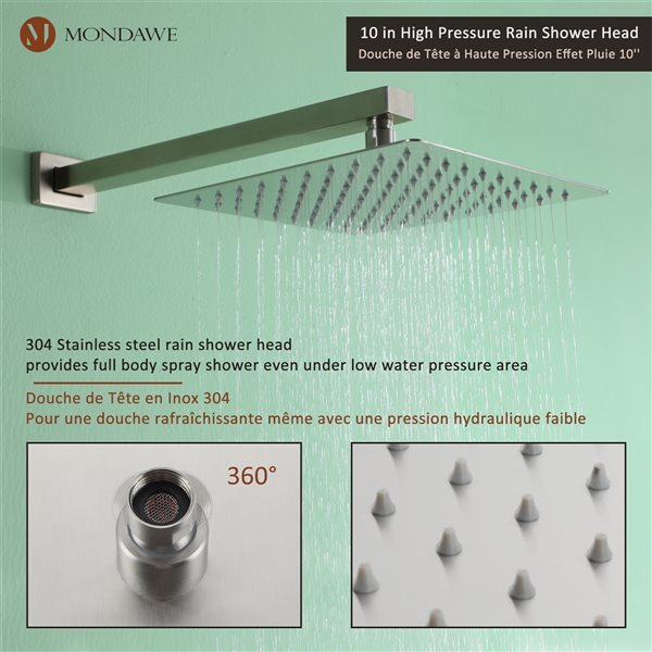 Mondawe 10-in Wall Mount Pressure Balance Shower System-in Brushed Nickel